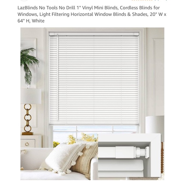 LazBlinds Cordless‎ White Faux Wood Blinds No Drill Light Filtering 20x64 - Picture 1 of 7